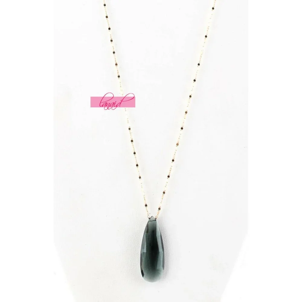 Anthropologie Skipping Stones Necklace Crystal Gem Gemstone Geode Gold Gray Grey - Picture 3 of 7